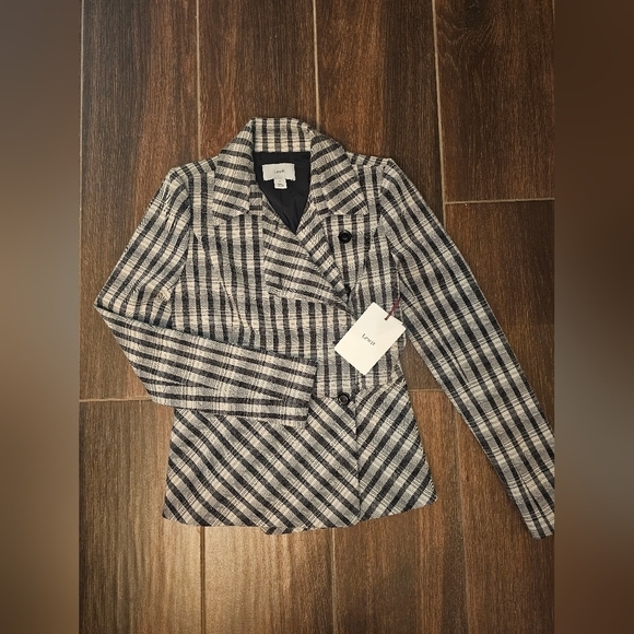 LEWIT CHECKERED VIRGIN WOOL PLAID PEPLUM JACKET SZ XS BEAUTIFUL NEW $449 NWT